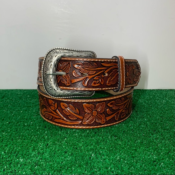 Embossed Genuine Leather Western Style Leather Honey Belt Cowboy/Cowgirl Western main image 4